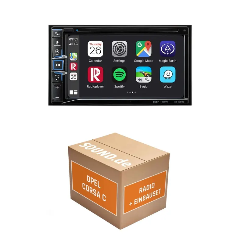 Autoradio Einbaupaket Alpine INE-W611D für Opel Corsa C + CDR 2005 + Lenkradfernbedienung Charcoal-Metallic Navigationssystem CD-/DVD-Laufwerk