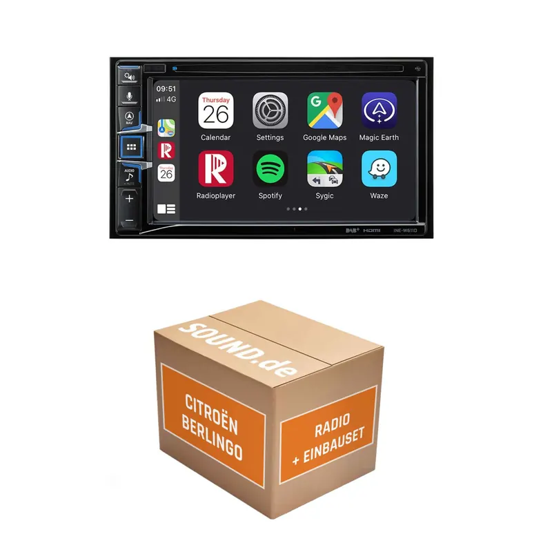 Autoradio Einbaupaket Alpine INE-W611D passend für Citroën Berlingo 2 + Radiovorbereitung | Navigationssystem CD-/DVD-Laufwerk