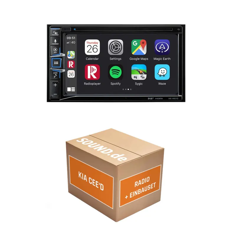 Autoradio Einbaupaket Alpine INE-W611D passend für KIA cee'd JD Matt schwarz | Navigationssystem CD-/DVD-Laufwerk