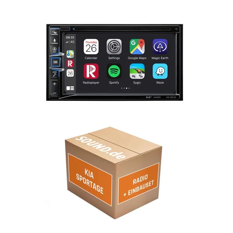 Autoradio Einbaupaket Alpine INE-W611D passend für KIA Sportage 2 Schwarz | Navigationssystem CD-/DVD-Laufwerk