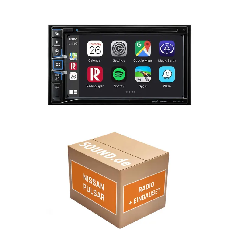 Autoradio Einbaupaket Alpine INE-W611D passend für Nissan Pulsar + Visia | Navigationssystem CD-/DVD-Laufwerk