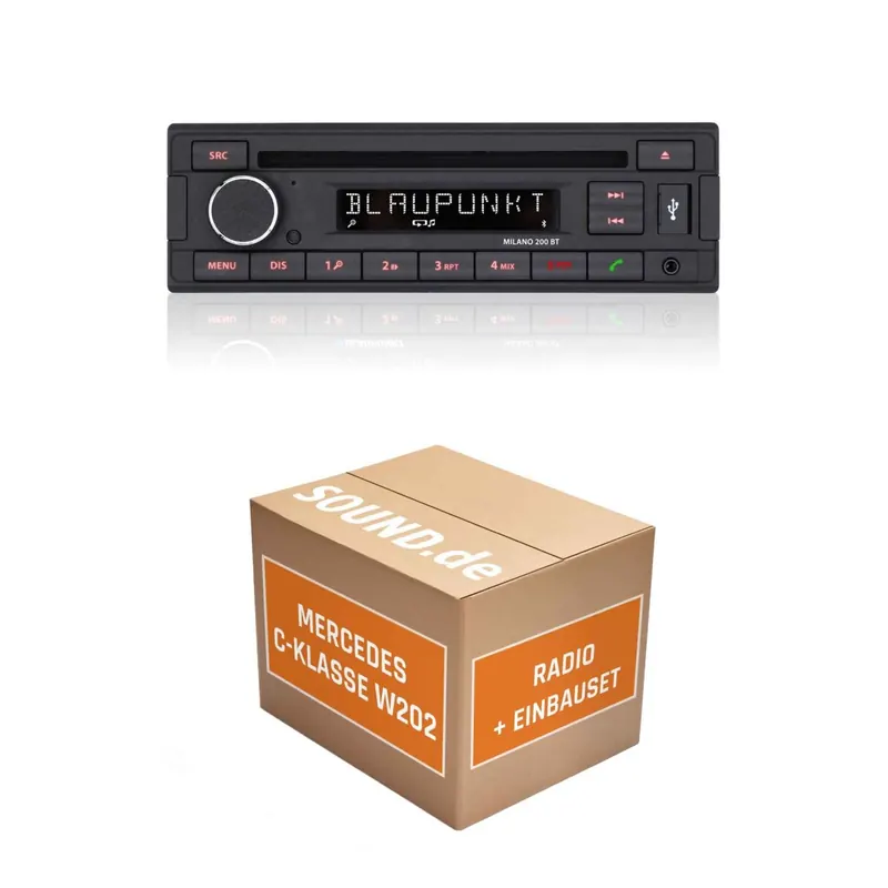 Autoradio Einbaupaket Blaupunkt Milano 200 BT passend für Mercedes C-Klasse W202 | Bluetooth USB