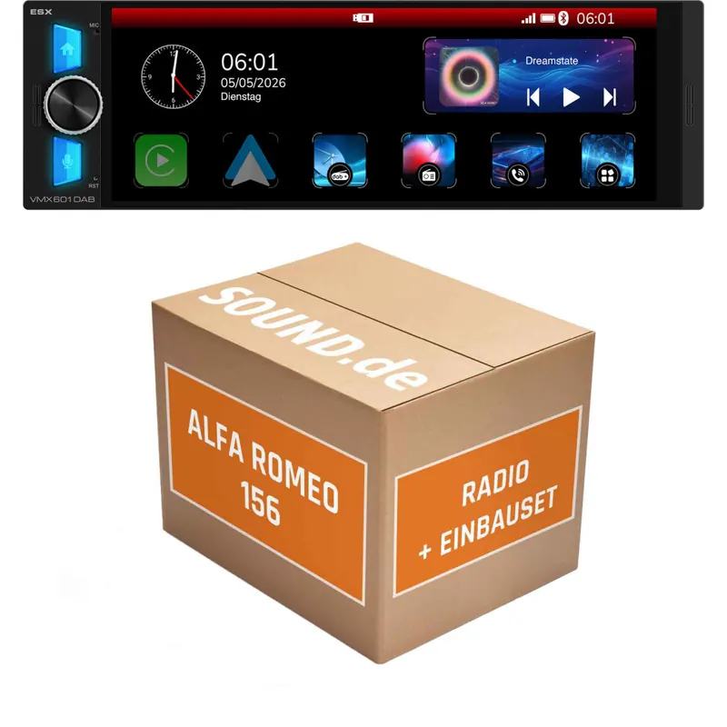 Autoradio Einbaupaket ESX VMX passend für Alfa Romeo 156 (nach Facelift 02/2002-2007) | CarPlay Wireless Android Auto Wireless Bluetooth