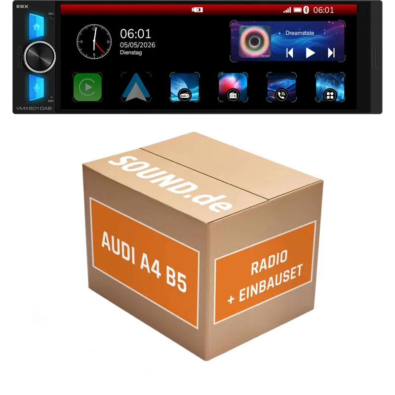 Autoradio Einbaupaket ESX VMX passend für Audi A4 B5 (Typ 8D) 1994–2001 | CarPlay Wireless Android Auto Wireless Bluetooth