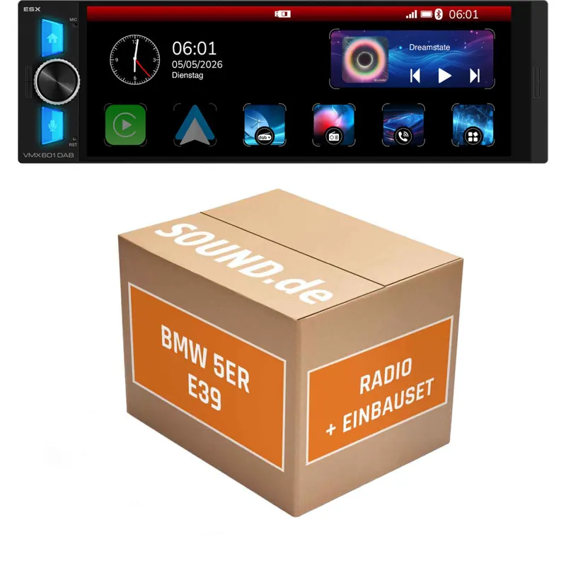 Autoradio Einbaupaket ESX VMX passend für BMW 5er E39 (1995-2004) | CarPlay Wireless Android Auto Wireless Bluetooth