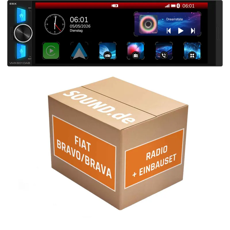 Autoradio Einbaupaket ESX VMX passend für Fiat Bravo Typ 182 1995-2001 | CarPlay Wireless Android Auto Wireless Bluetooth