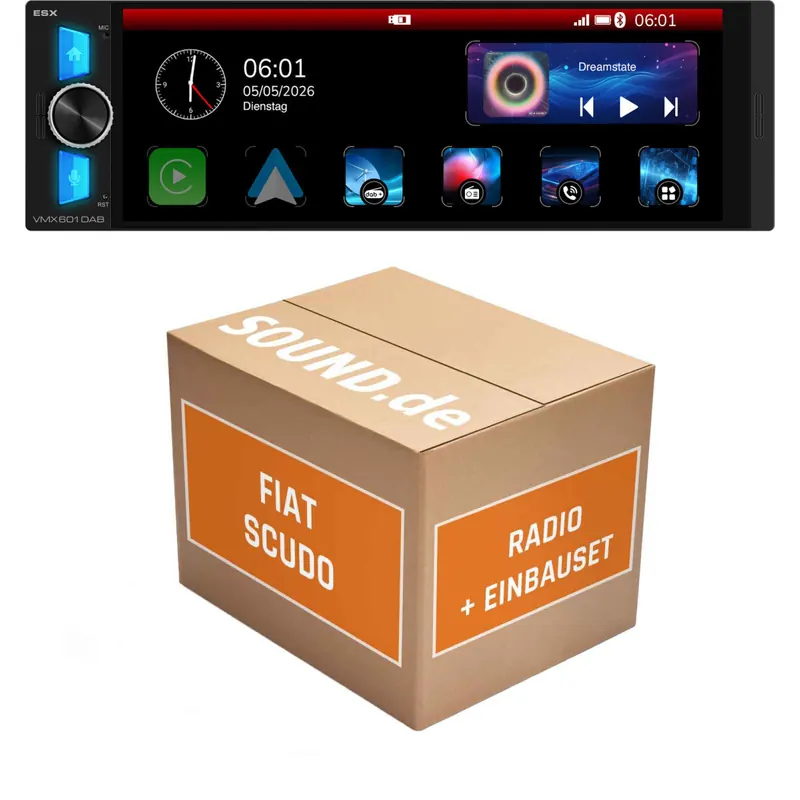 Autoradio Einbaupaket ESX VMX passend für Fiat Scudo Typ 272 (2007-2016) | CarPlay Wireless Android Auto Wireless Bluetooth