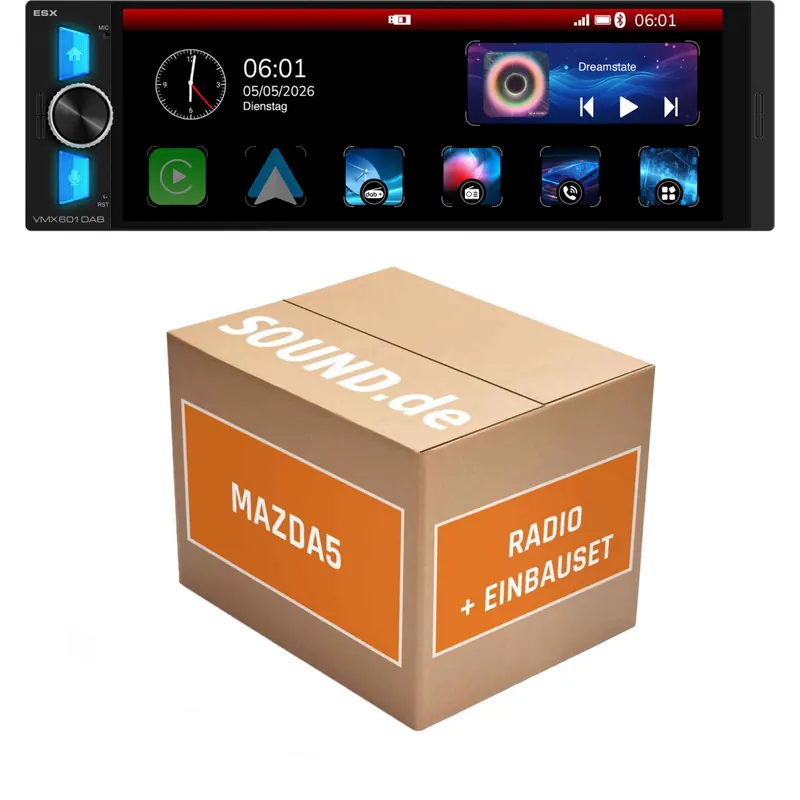 Autoradio Einbaupaket ESX VMX passend für Mazda5 Typ CR 2005-2010 | CarPlay Wireless Android Auto Wireless Bluetooth