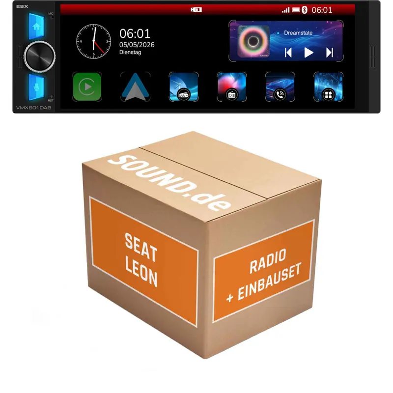 Autoradio Einbaupaket ESX VMX passend für Seat Leon II 1P (vor Facelift 2005-03/2009) | CarPlay Wireless Android Auto Wireless Bluetooth
