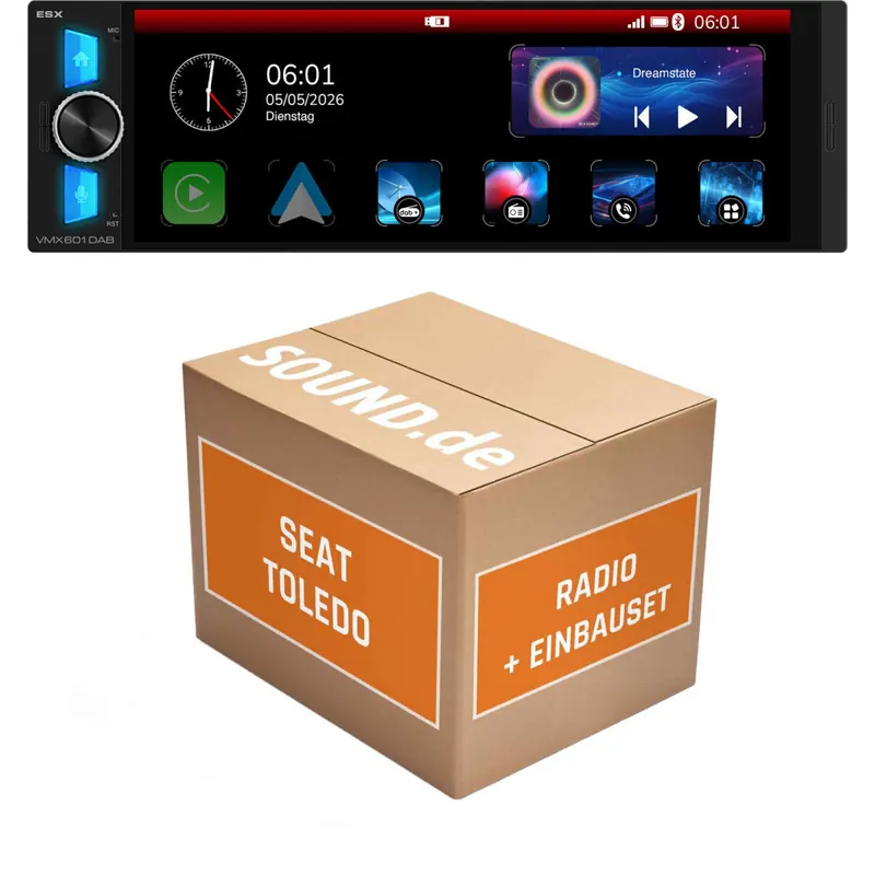 Autoradio Einbaupaket ESX VMX passend für Seat Toledo III 5P (2004-2009) | CarPlay Wireless Android Auto Wireless Bluetooth