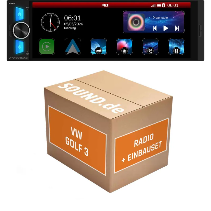 Autoradio Einbaupaket ESX VMX passend für VW Golf III (1991-2002) | CarPlay Wireless Android Auto Wireless Bluetooth