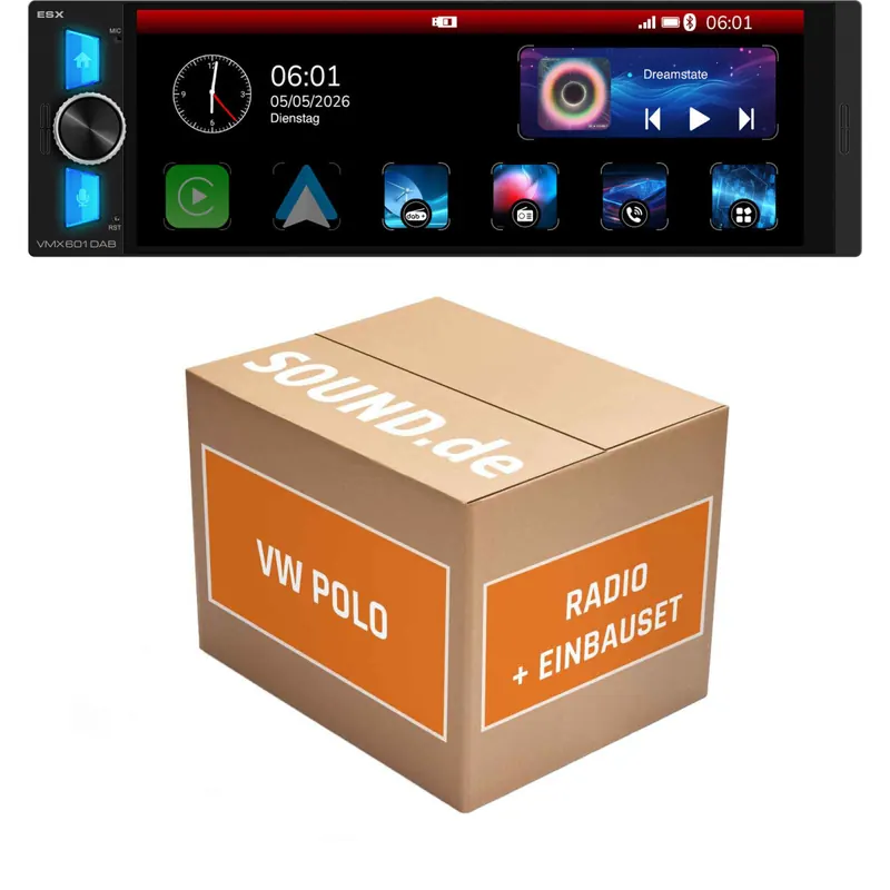 Autoradio Einbaupaket ESX VMX passend für VW Polo 6N/6N2 1994-2001 | CarPlay Wireless Android Auto Wireless Bluetooth