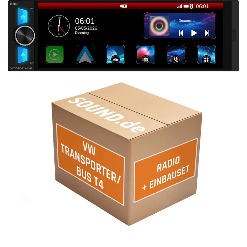 Autoradio Einbaupaket ESX VMX passend für VW Transporter T4 (1990-2003) | CarPlay Wireless Android Auto Wireless Bluetooth