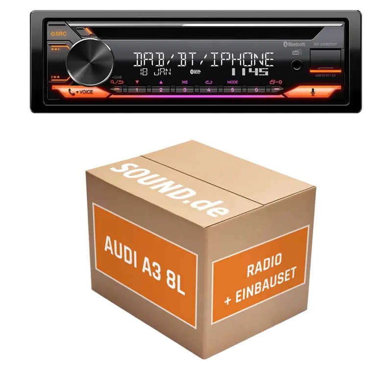 Autoradio Einbaupaket JVC KD-DB922BT passend für Audi A3 8L Lenkradfernbedienung | Bluetooth Telefonieren Audiostreaming