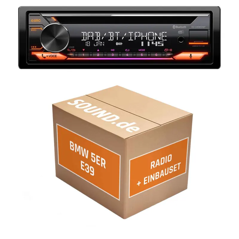 Autoradio Einbaupaket JVC KD-DB922BT passend für BMW 5er E39 + Professional Navigation | Bluetooth Telefonieren Audiostreaming.