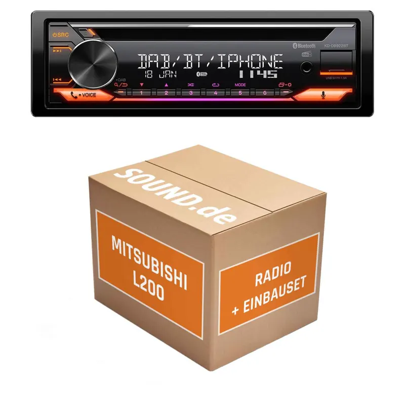 Autoradio Einbaupaket JVC KD-DB922BT passend für Mitsubishi L200 KA_T, KB_T + Rockford Fosgate Schwarz | Bluetooth Telefonieren Audiostreaming
