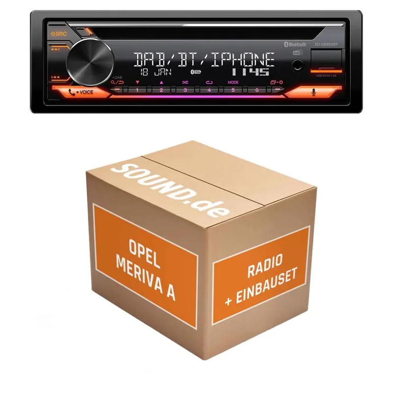 Autoradio Einbaupaket JVC KD-DB922BT passend für Opel Meriva A Facelift Matt-Chrom | Bluetooth Telefonieren Audiostreaming