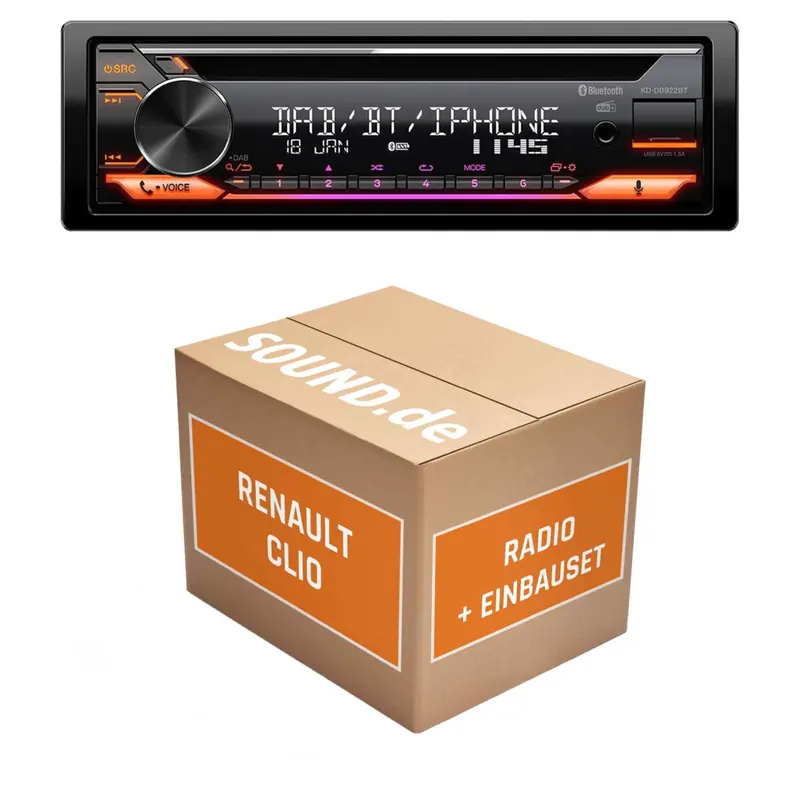 Autoradio Einbaupaket JVC KD-DB922BT passend für Renault Clio 3 + Display extern | Bluetooth Telefonieren Audiostreaming