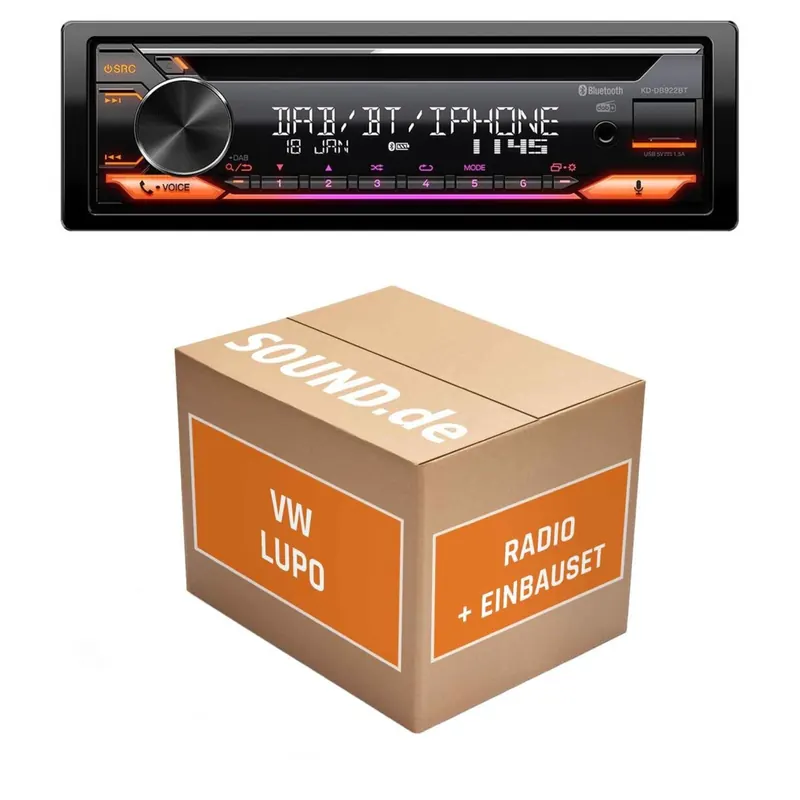 Autoradio Einbaupaket JVC KD-DB922BT passend für VW Lupo | Bluetooth Telefonieren Audiostreaming