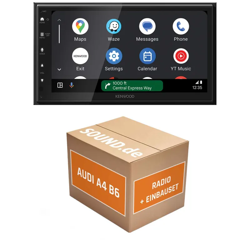 Autoradio Einbaupaket Kenwood DMX6523DABS für Audi A4 B6 + Navigation Plus CarPlay Wireless Android Auto Wireless