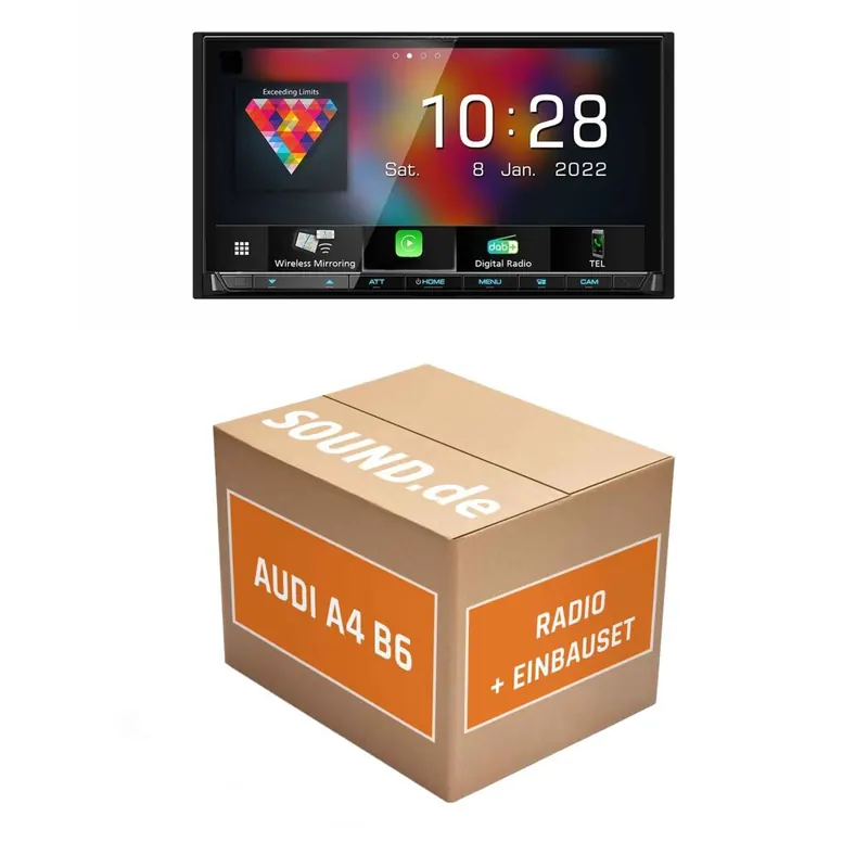 Autoradio Einbaupaket Kenwood DMX8021DABS für Audi A4 B6 + Symphony (Wireless) Apple CarPlay (Wireless) Android Auto