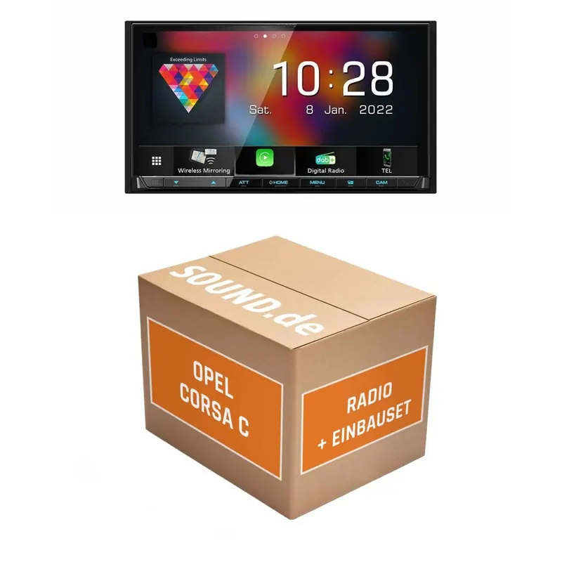 Autoradio Einbaupaket Kenwood DMX8021DABS für Opel Corsa C mit CAR 2003 schwarz (Wireless) Apple CarPlay (Wireless) Android Auto
