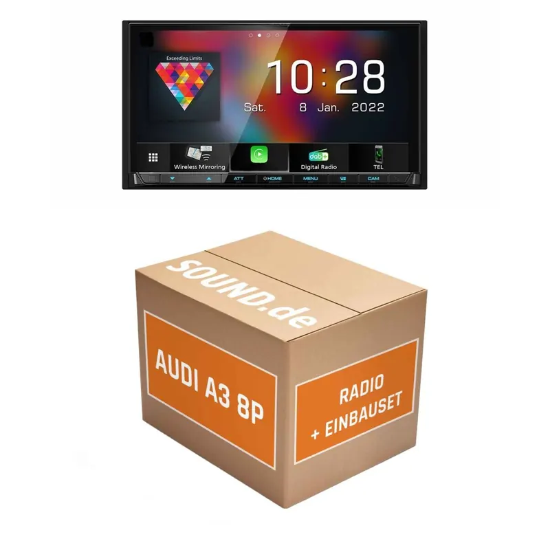 Autoradio Einbaupaket Kenwood DMX8021DABS passend für Audi A3 8P Navigation BNS 5.0 | (Wireless) Apple CarPlay (Wireless) Android Auto