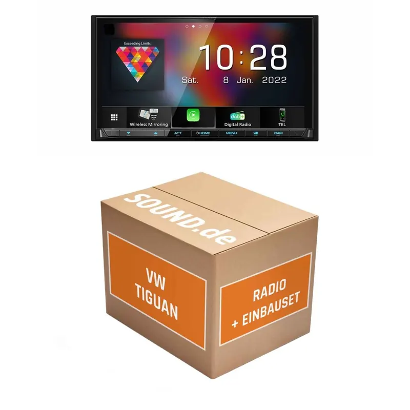 Autoradio Einbaupaket Kenwood DMX8021DABS passend für VW Tiguan 1 mit Rückfahrkamera | (Wireless) Apple CarPlay (Wireless) Android Auto