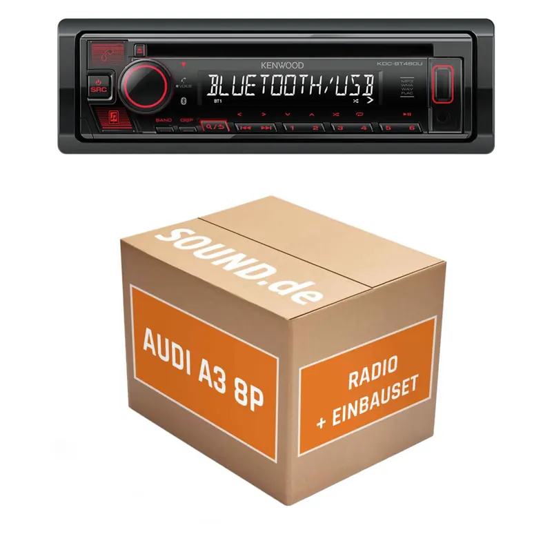 Autoradio Einbaupaket Kenwood KDC-BT460U passend für Audi A3 8P BNS Steuerung Lenkrad | Bluetooth USB