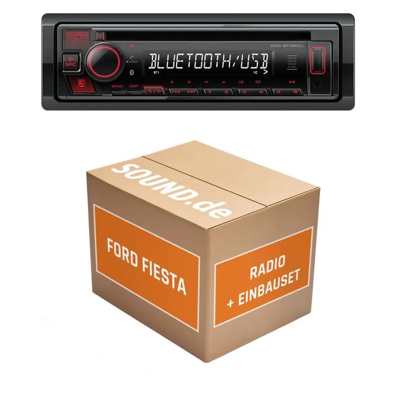 Autoradio Einbaupaket Kenwood KDC-BT460U passend für Ford Fiesta MK5 Schwarz | Bluetooth USB