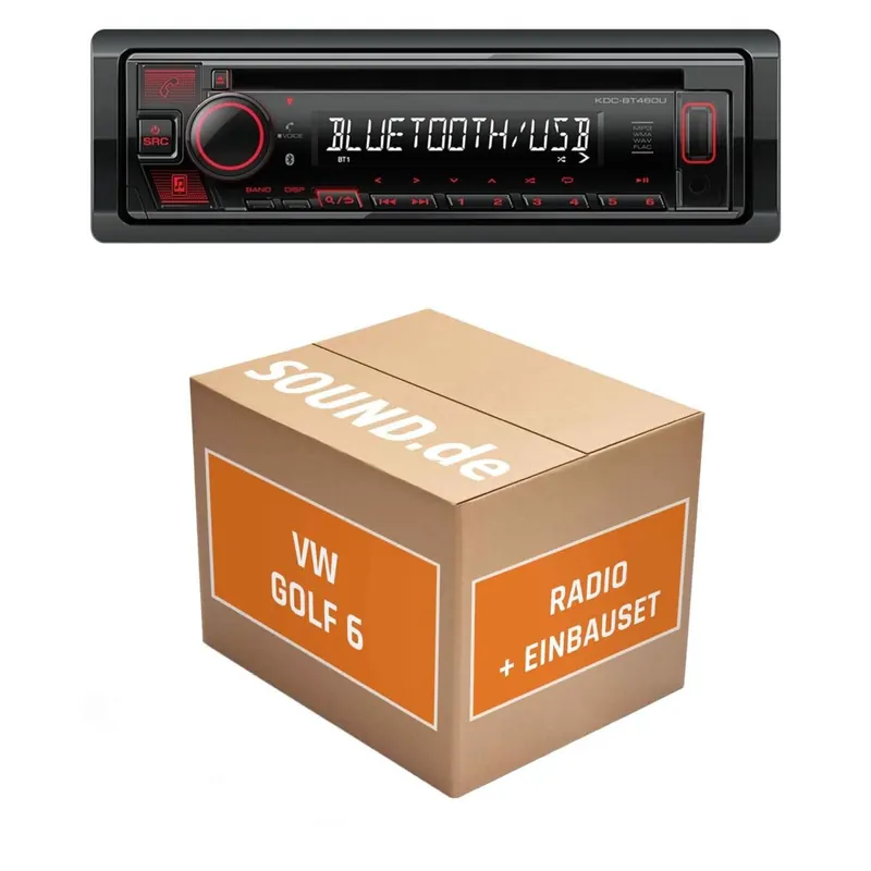 Autoradio Einbaupaket Kenwood KDC-BT460U passend für Golf VI + Dynaudio Schwarz | Bluetooth USB