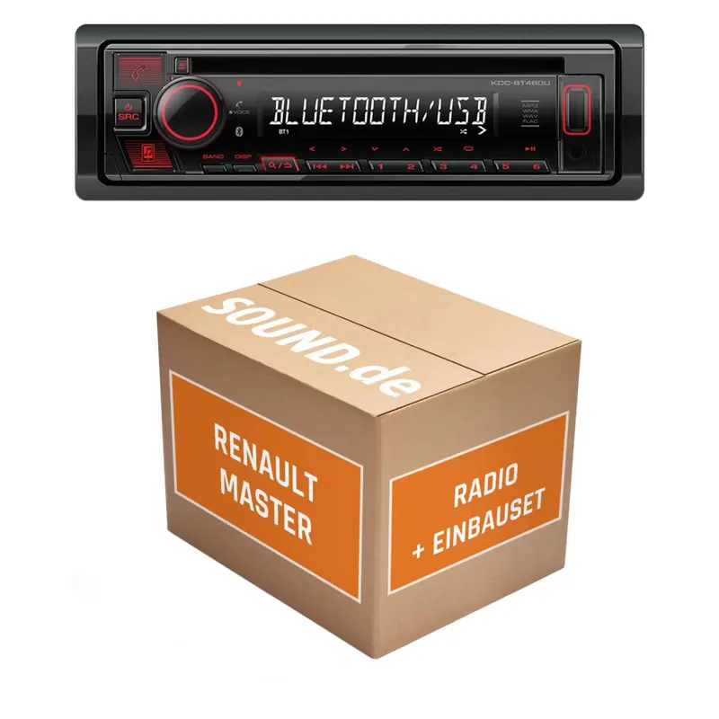 Autoradio Einbaupaket Kenwood KDC-BT460U passend für Renault Master II + Update List Display extern | Bluetooth USB