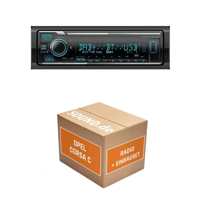 Autoradio Einbaupaket Kenwood KMM BT508DAB für Opel Corsa C + CC 20 Schwarz Bluetooth Telefonieren DAB+