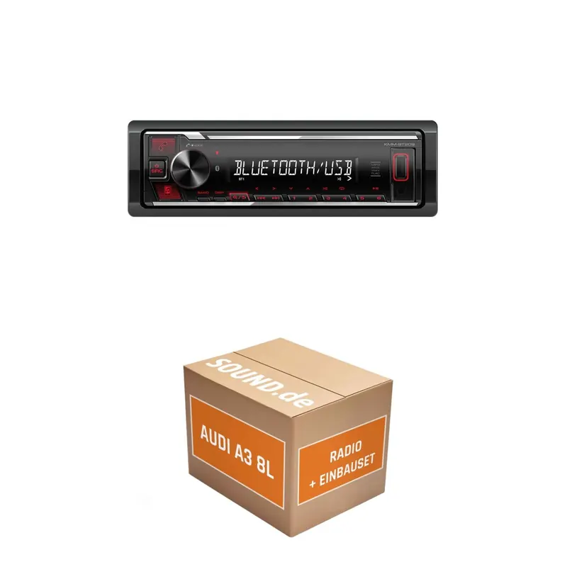 Autoradio Einbaupaket mit Kenwood KMM-BT209 passend für Audi A3 8L Concert Kassette | Bluetooth USB Telefonieren