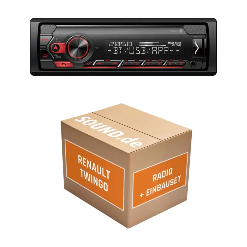Autoradio Einbaupaket Pioneer MVH-S320BT passend für Renault Twingo II + Tuner List/Update List Display im Gerät | Bluetooth USB