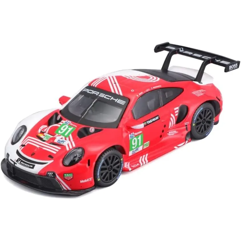 Bburago Porsche 911 RSR Lemans (2020): Modellauto im Maßstab 1:43, Race Serie, Hardcase, rot-weiß #91 (18-38308)