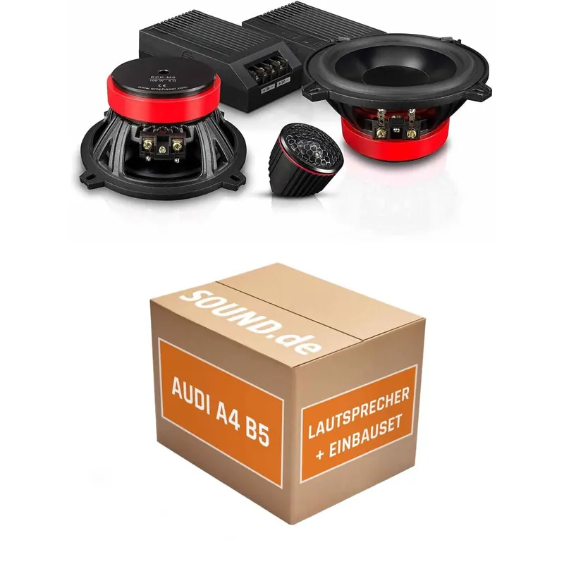 Lautsprecher Boxen Einbaupaket vorne Emphaser ECP-M5 passend für Audi A4 B5 + Avant/Kombi | 2x Tief-Mitteltöner 2x Hochtöner