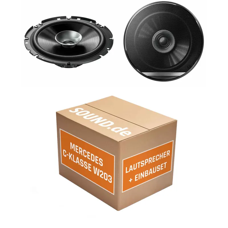 Lautsprecher Boxen Einbaupaket vorne Pioneer TS-G1710F passend für Mercedes C-Klasse W 203 + Sportcoupe | 2x Tief-Mitteltöner mit integriertem Hochtöner 280W MAX