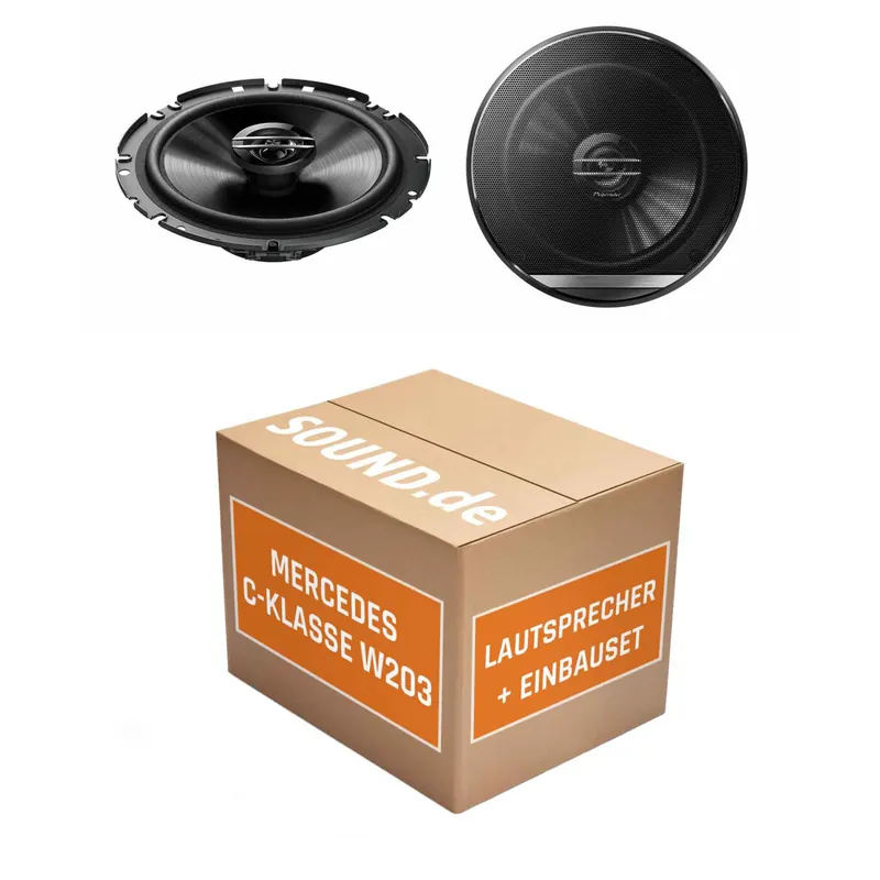 Lautsprecher Boxen Einbaupaket vorne Pioneer TS-G1720F passend für Mercedes C-Klasse W 203 + T-Modell/Kombi | 2x Tief-Mitteltöner mit integriertem Hochtöner 300W MAX